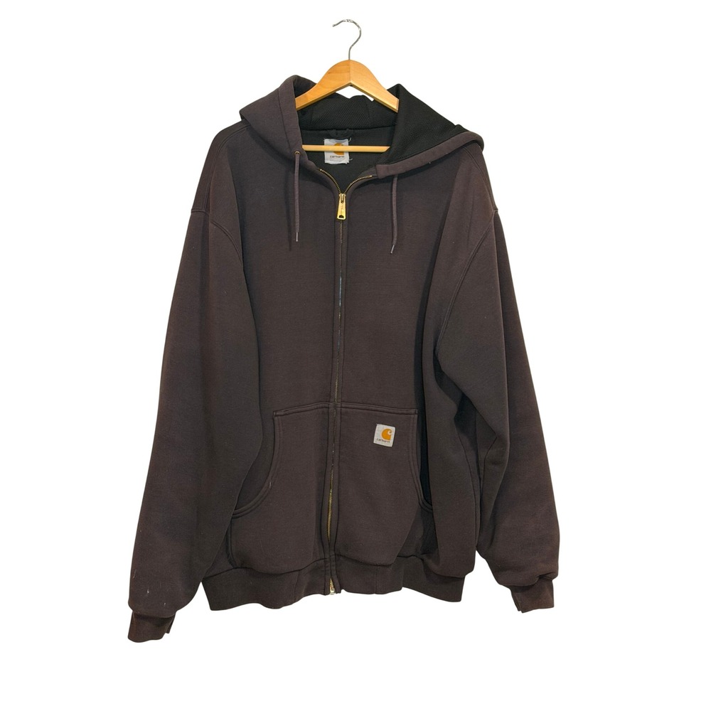 Carhartt Mens Thermal Lined Full Zip Hoodie Faded Brown Black Workwear 3XL